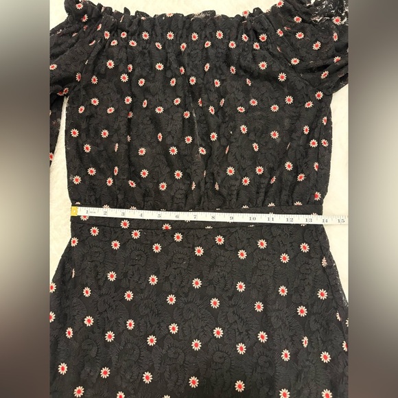 Saloni Embroidery Tulle Midi Dress Black Scarlet Dot Rose Size 4 - Picture 10 of 12